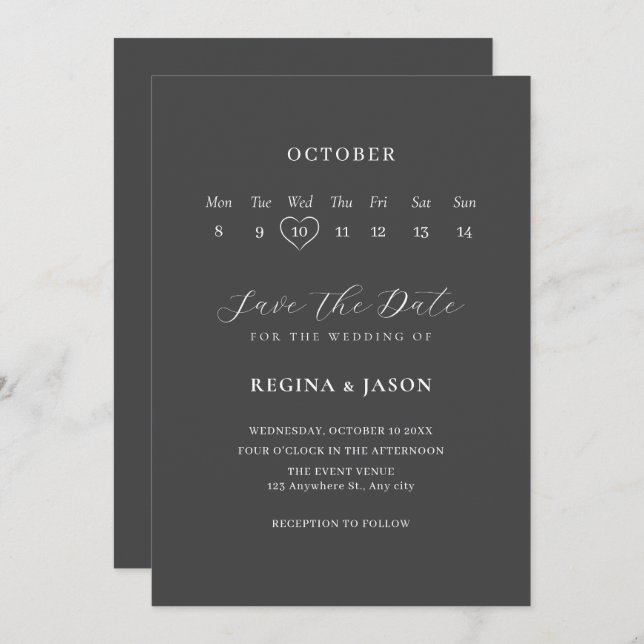 Spara datumkalender med minimalistisk grått spara datumet (Fram/baksida)