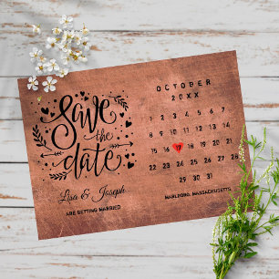 Spara datumkalendern Red Kärlek Heart Rustic Wood Vykort