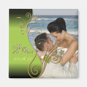 Spara datumklassens Grönt och Blommigt för Guld Magnet