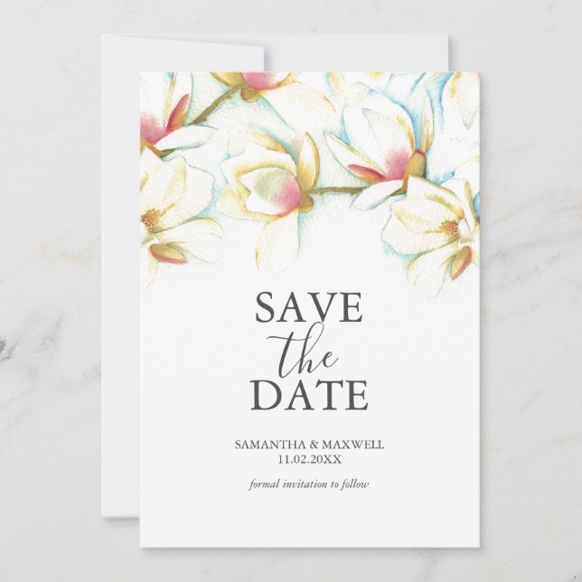 Spara datumkorten vita Magnolia-blommor Datumet (Framsida)