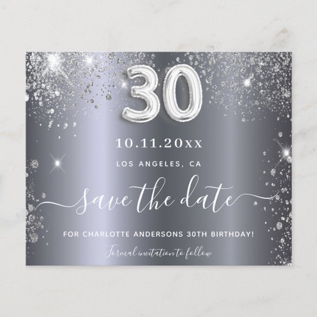 Spara datumkortet 30års födelsedag silver glitter (Framsida)