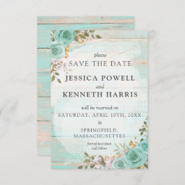 Spara datumkortet för Blommigt av rustik turkos-Vi Inbjudningar
