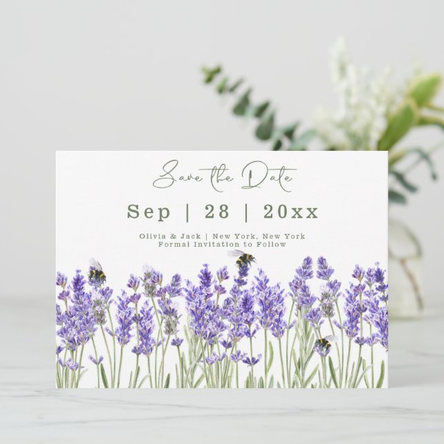 Spara datumkortet för Boho Lavender för vattenfärg Datumet (Stående Fram)
