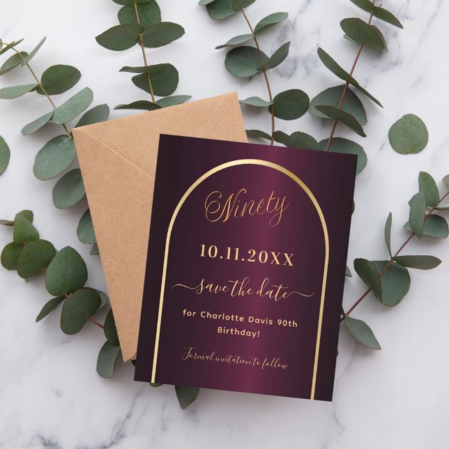 Spara datumkortet för Burgundy guld 90:e födelseda (Skapare uppladdad)