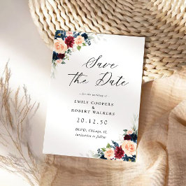 Spara datumkortet för Burgundy och Navy-Blommigten Datumet