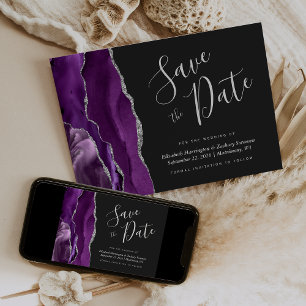 Spara datumkortet för dagens Lila Silver Agate Inbjudningar
