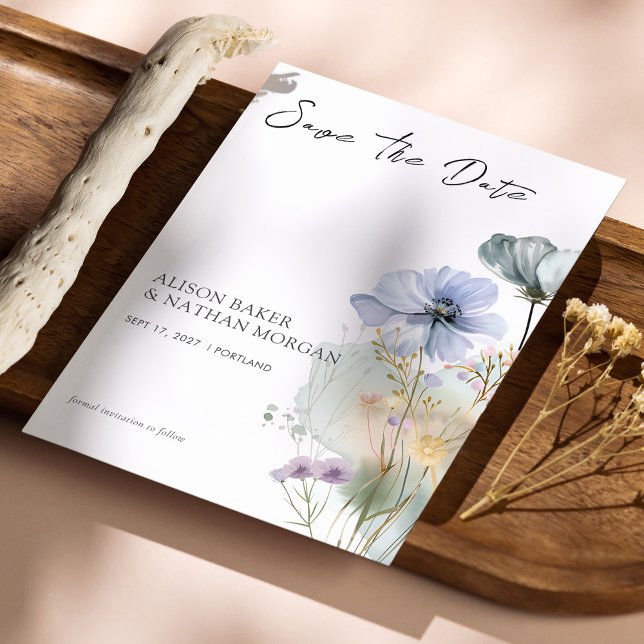 Spara datumkortet för elegant Wildblomma | Vattenf Spara Datumet (Elegant Wildflower Save the Date Card | Watercolor)