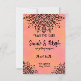 Spara datumkortet för Mandala Rosa & Orange Bröllo