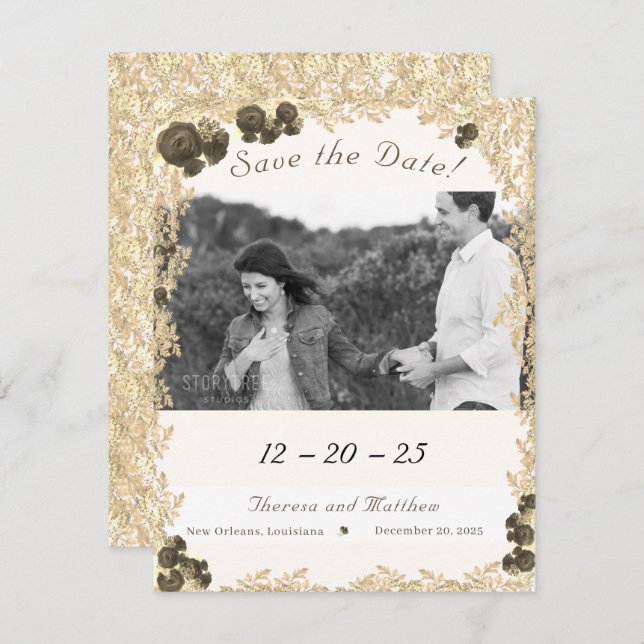 Spara datumkortet för Ornate Ro Spara Datumet (Fram/baksida)