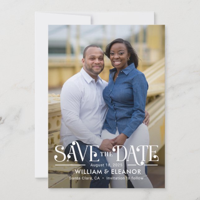 Spara datumkortet i det moderna redigerbara Färg-å Julkort (Framsida)