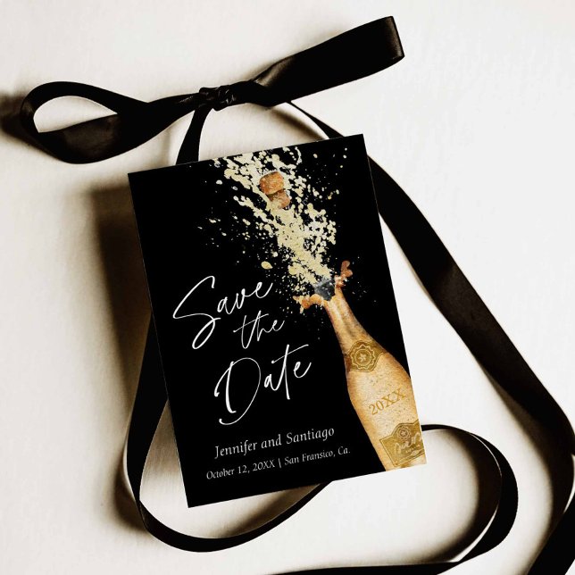 Spara datumkortet i moderna turer inbjudningar (Black and Gold Save the Date Card)