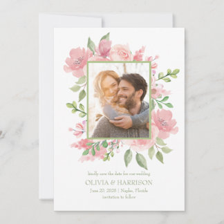 Spara datumkortet med foto för Blommigten Vattenfä Inbjudningar