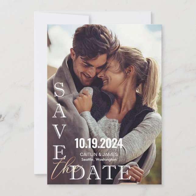 Spara datumkortet med meddelandet Photo Bröllop Spara Datumet (Framsida)
