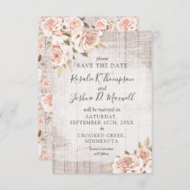 Spara datumkortet Rustic Wood & Romantic Ro Inbjudningar