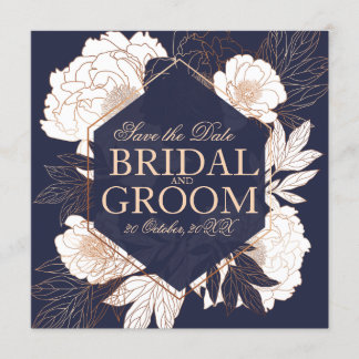 Spara datumkortets blå guld-peony inbjudningar