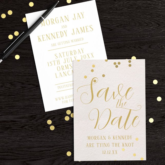 Spara datumkortets Möhippa  Rosa Guld confetti Datumet (Add your details to this pretty blush pink and gold confetti Save the Date.)