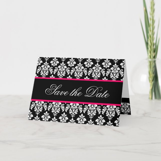 Spara datumkortets monogram-Shock rosa Meddelande (Framsida)