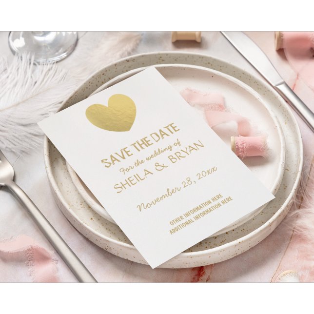 Spara datumpostkortet i guldfärgat hjärta meddelande vykort (Skapare uppladdad)