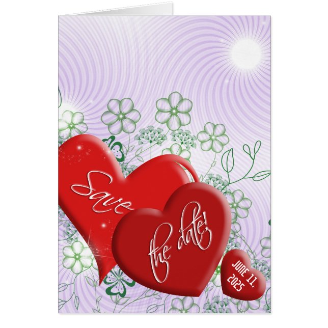 Spara datumröda hjärtan hälsningskort (Framsidan)