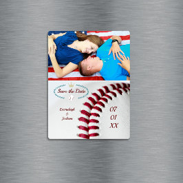 Spara datumtemat Foto Bröllop baseball Magnet