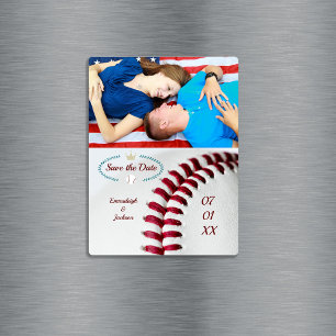Spara datumtemat Foto Bröllop baseball Magnet