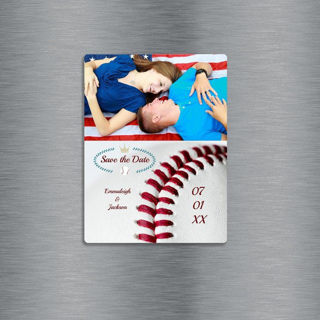Spara datumtemat Foto Bröllop baseball Magnet (Skapare uppladdad)