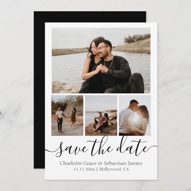 Spara datumtypografi Personlig 4 foto Spara Datumet (Fram/baksida)