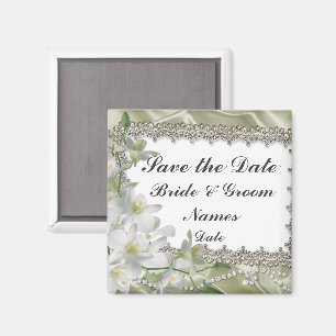 Spara datumvita blommor Bröllop-magneter Magnet