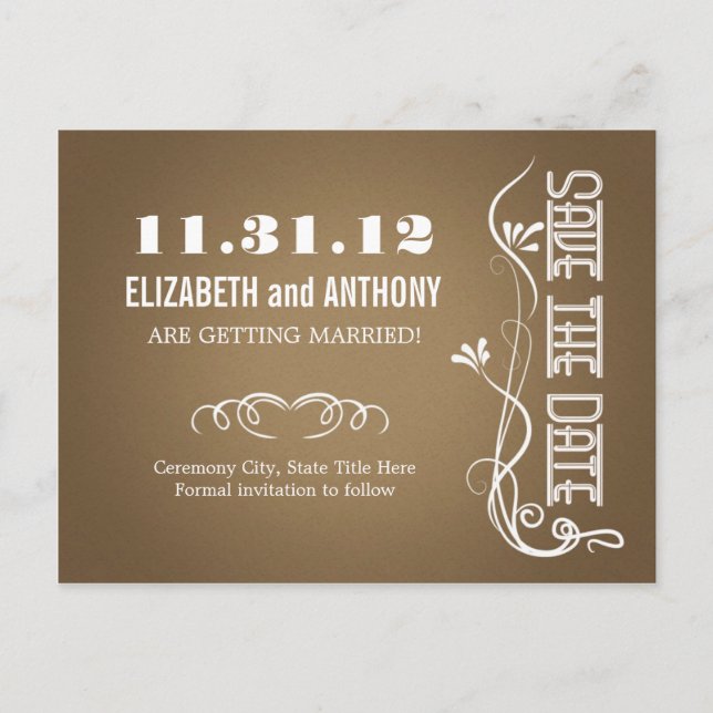 Spara datumvykort med brun elegant meddelande vykort (Framsida)