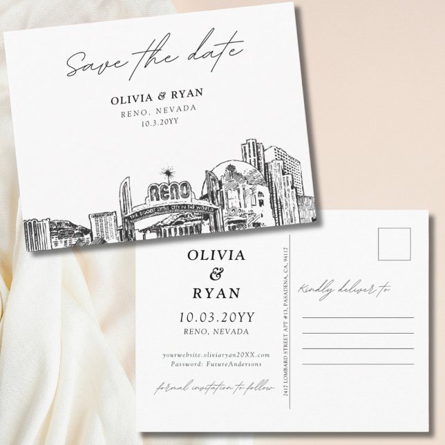 Spara datumvykortet Elegant bröllop igen Vykort (Reno Save the Date Postcard Elegant Wedding)