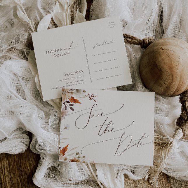 Spara datumvykortet för hösten Wildblomige Inbjudan Vykort (Skapare uppladdad)