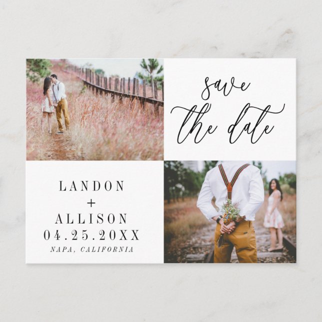 Spara datumvykortet | Två foton Inbjudan Vykort (Framsida)