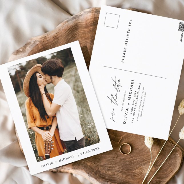 Spara datumvykortsfotominimalistiskt skript vykort (Skapare uppladdad)