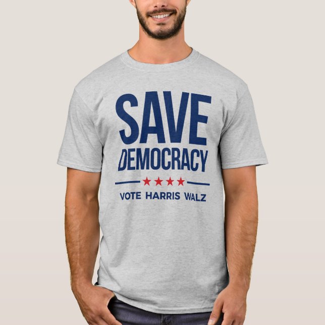 SPARA DEMOKRACY - Vote Harris Walz T Shirt (Framsida)