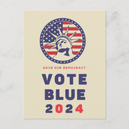 Spara Demokrati Omröstning blått 2024 Vykort