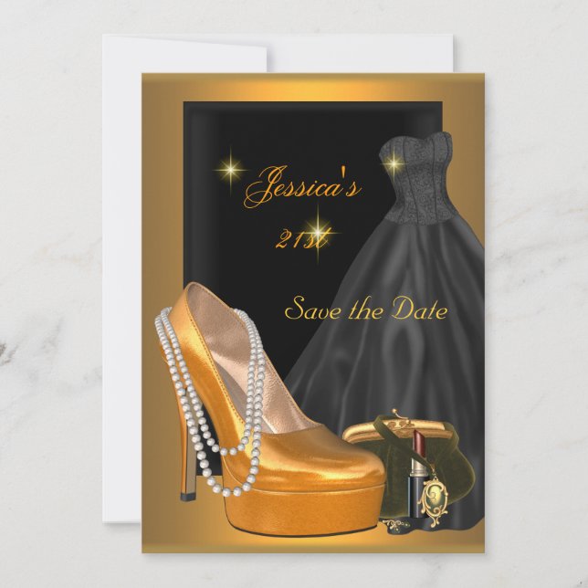 Spara den 21:a födelsedagen Party Guld Orange Spara Datumet (Framsida)