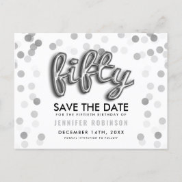 Spara den 50:e födelsedagen Silver-bubblan Glitter Meddelande Vykort