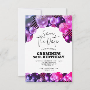 Spara den 50:e Födelsedagsfesten Date Fuchsia Inbjudningar
