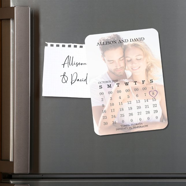 Spara den enkla fotokalendern för datum Bröllop Magnet (Wedding save the date photo magnet. )
