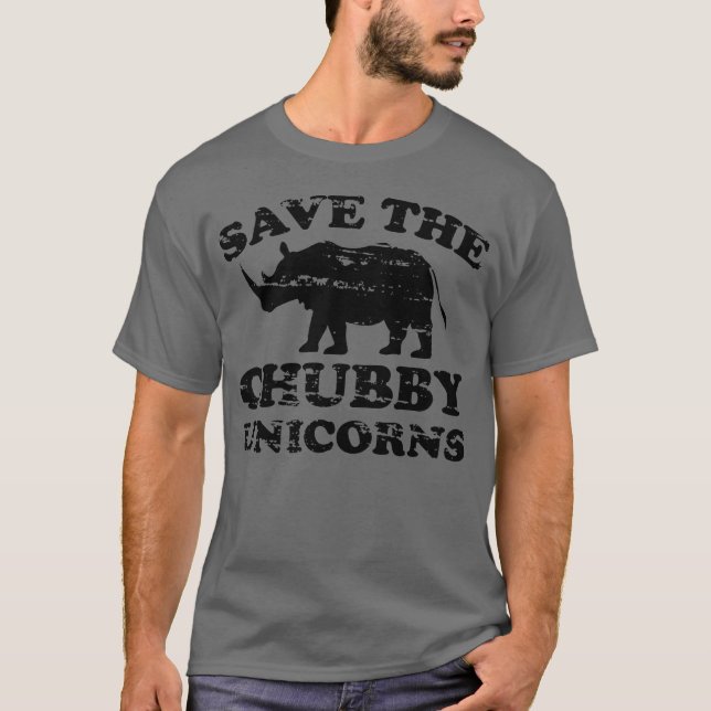 Spara den knubbiga unicornen bedrövade roliga t shirt (Framsida)