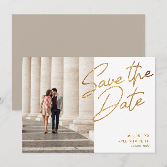 Spara den moderna Guld-kolumnen i Glitter Inbjudningar (Fram/baksida)