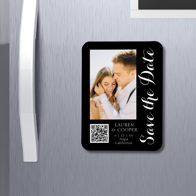 Spara den svarta Snyggten Date White Bröllop Magnet (Skapare uppladdad)