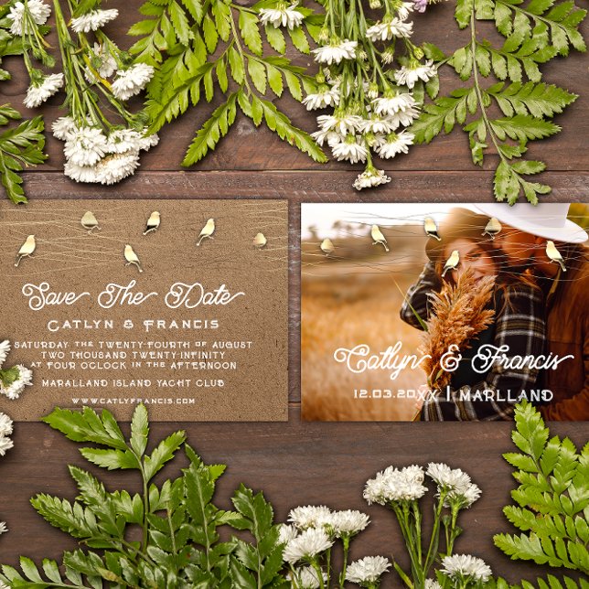 Spara det datum då foto Guld Kraft Black Birds Dig Inbjudningar (Save The Date Photo Gold Kraft Black Birds Digital Invitation)