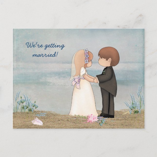 Spara det söta datumparet på stranden meddelande vykort (Framsida)