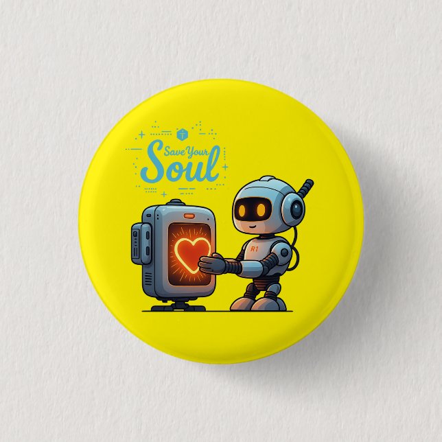 Spara din Soul Cute Robot Holding Heart - Futurist Knapp (Framsida)