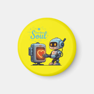 Spara din Soul Cute Robot Holding Heart - Futurist Magnet