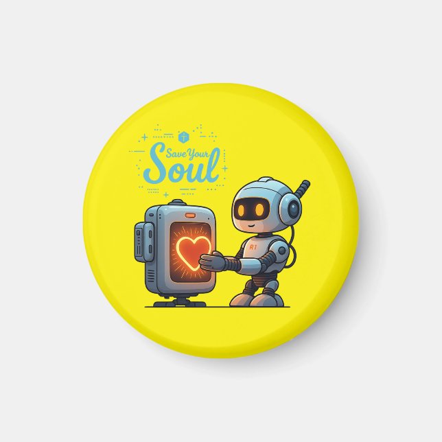Spara din Soul Cute Robot Holding Heart - Futurist Magnet (Framsidan)