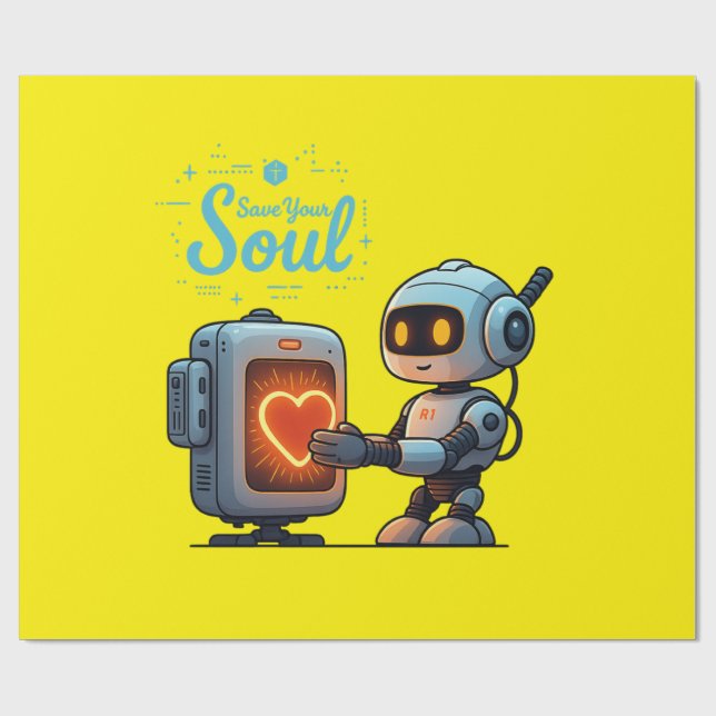 Spara din Soul Cute Robot Holding Heart - Futurist Presentpapper (Platt)