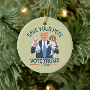 Spara Ditt husdjur Omröstning om Trump US-valcitat Julgransprydnad Keramik