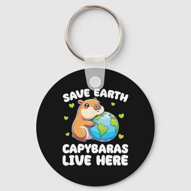 Spara Earth Capyras bor här Jorddagen Nyckelring (Framsida)